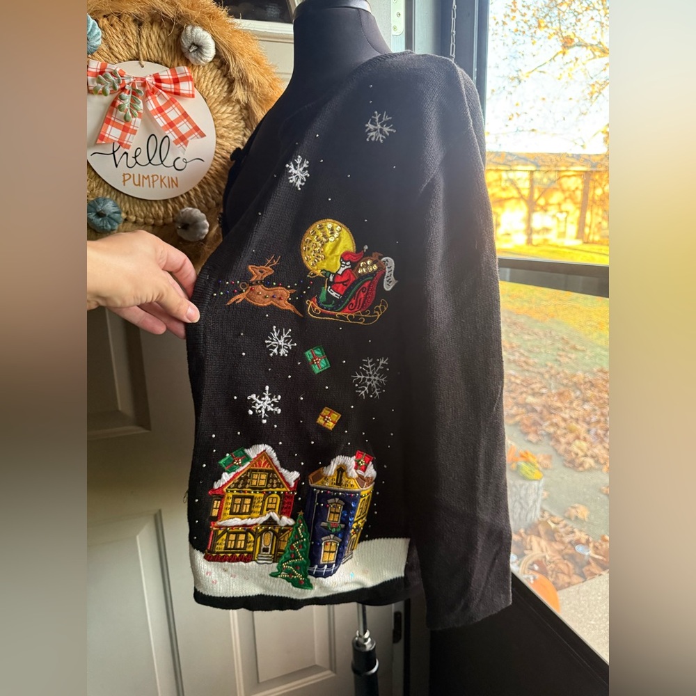 Vintage Basic Editions embroidered Santa holiday cardigan sweater, size XL - Picture 5 of 16